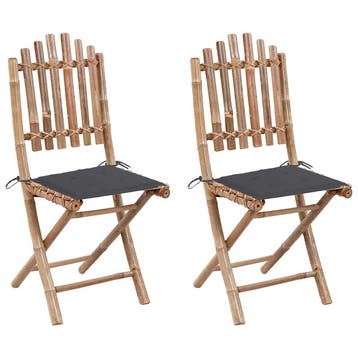 vidaXL Opklapbare stoelen (2 stuks) met kussens, bamboe, Verzenden, Nieuw