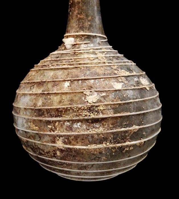Oud-Romeins - Glazen fles met spiraalvormig filet - 100/200, Antiquités & Art, Antiquités | Autres Antiquités