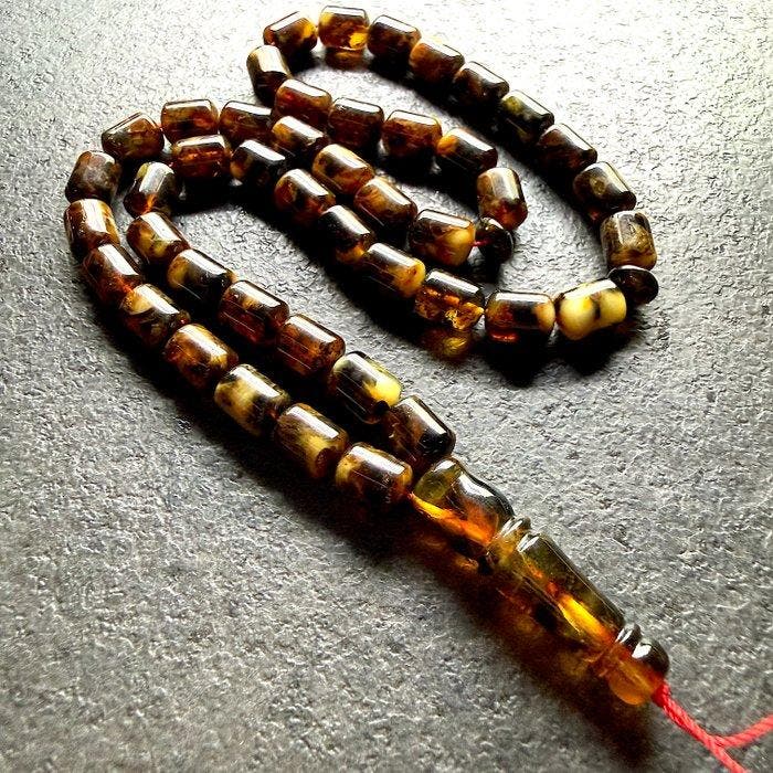 Baltisch amber tasbih gebedskralen rozenkrans, sanduk doos -, Verzamelen, Mineralen en Fossielen
