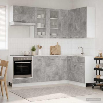 vidaXL Keuken Eenheid LYON 8 pcs Betongrijs Bewerkt hout, Huis en Inrichting, Verzenden, Nieuw