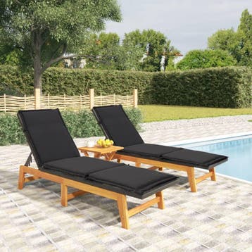 vidaXL Ligbedden 2 st met kussens poly rattan en massief, Verzenden, Nieuw