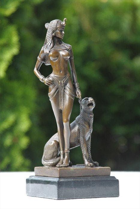 Statue, cleopatra - 26 cm - Bronze, Antiquités & Art, Art | Objets design
