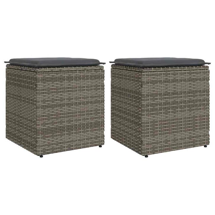 vidaXL Tuinkrukken met kussens 2 st 40x40x43 cm poly rattan, Tuin en Terras, Tuinsets en Loungesets, Nieuw, Verzenden