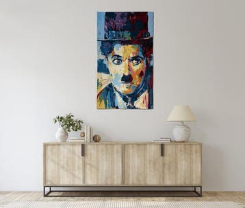 1,20 x 0,70 meter !!! Charlie Chaplin - Prachtig portret op, Antiek en Kunst