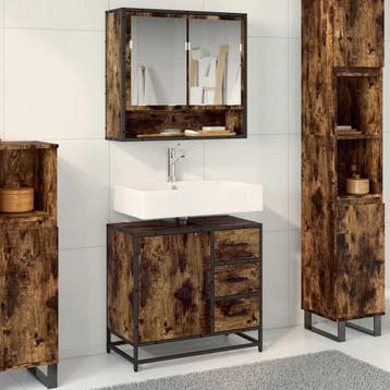 vidaXL Wastafelkast 65x33x60 cm bewerkt hout gerookt, Verzenden