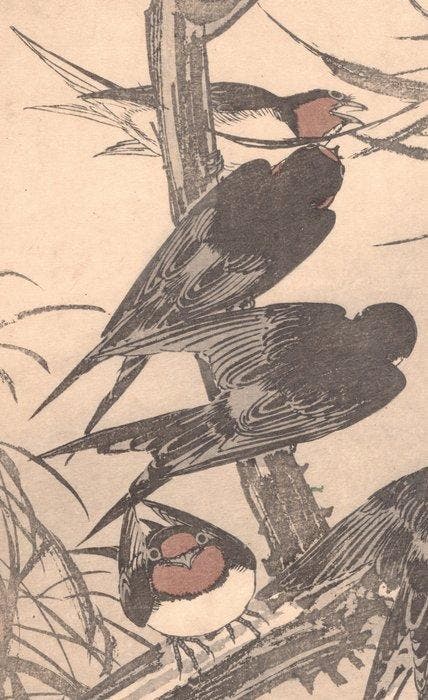 Swallows and willow branch - Taken from Keinen Kach Gafu, Antiquités & Art, Antiquités | Autres Antiquités