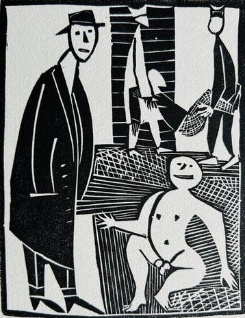 Pierre Alechinsky (1927) - Le poète assassiné - Linogravure