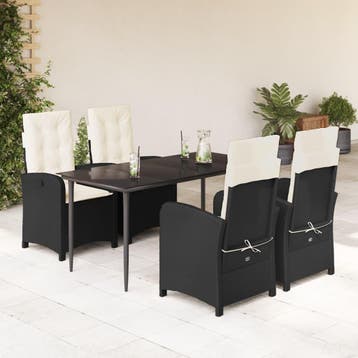 vidaXL 5-delige Tuinset met kussens poly rattan zwart, Verzenden, Nieuw, Tuinset