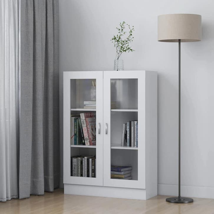 vidaXL Vitrinekast 82,5x30,5x115 cm bewerkt hout wit, Maison & Meubles, Armoires | Bibliothèques, Envoi