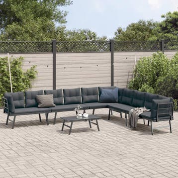 vidaXL 5-delige Tuinbankenset met kussens gepoedercoat staal, Verzenden, Nieuw
