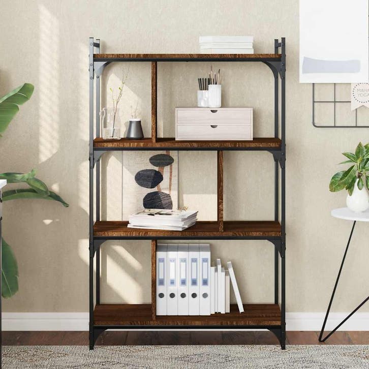 vidaXL Boekenkast 4-laags 76x32x123 cm bewerkt hout bruin, Huis en Inrichting, Kasten | Boekenkasten, Nieuw, Verzenden