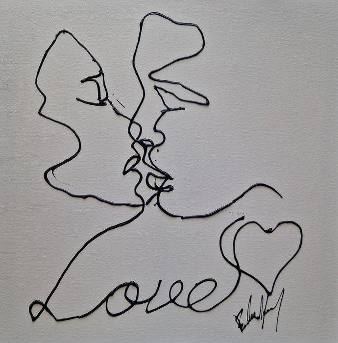 Henry Escobar - Love (attention fond blanc), Antiquités & Art, Art | Peinture | Moderne