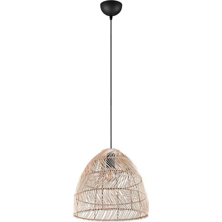 LED Hanglamp Trion Kei - 1-lichts Rond Bruin Rotan - E27 Fit, Huis en Inrichting, Lampen | Hanglampen, Nieuw, Verzenden
