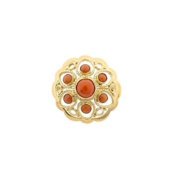Vintage gouden entourage broche met bloedkoraal, Handtassen en Accessoires, Broches, Gebruikt, Ophalen of Verzenden, Met edelsteen
