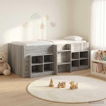 vidaXL Loft Bed Frame met Kast 3 st Grijs Sonoma Bewerkt, Huis en Inrichting, Verzenden, Nieuw