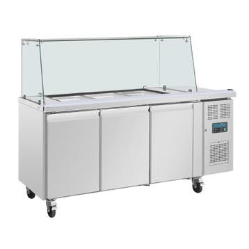 Polar U-serie driedeurs saladette met vierkant kuchscherm, Verzenden, Nieuw in verpakking, Koelen en Vriezen