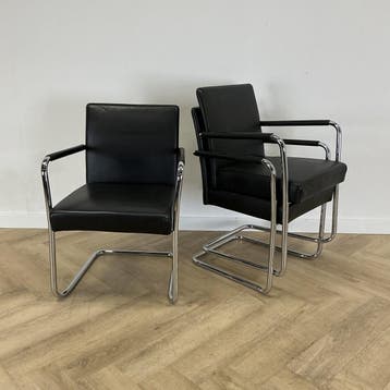 Walter Knoll Jason vergaderstoel, chroom - zwart leer