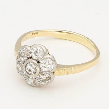 Ring - 14 karaat Geel goud, Witgoud Diamant (Natuurlijk)