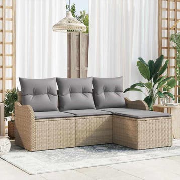 vidaXL Tuinbank Set met kussen met opslag 4 pcs Beige poly, Verzenden, Nieuw