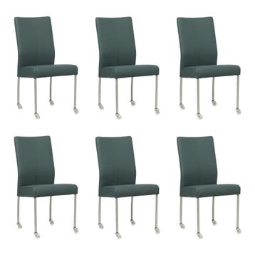 Set van 6 Leren eetkamerstoelen Comfort met wieltjes -, Ophalen of Verzenden, Nieuw, Leer, Eén