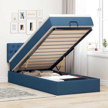 vidaXL Bed poef met matras en LEDs 100x200 cm stof blauw, Verzenden