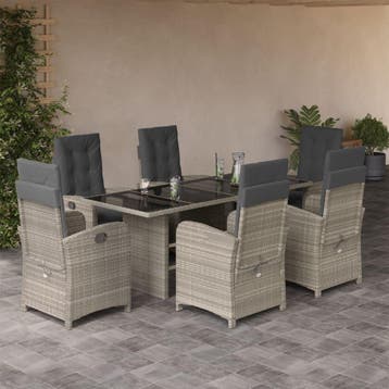 vidaXL 7-delige Tuinset met kussens poly rattan grijs, Verzenden, Tuinset