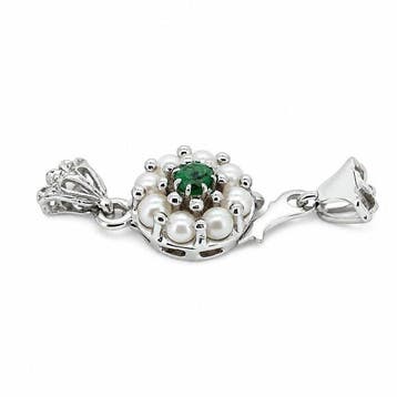 Fermoir de collier - 18 carats Or blanc Perle - Émeraude -