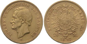 20 Mark 1872 E Sachsen Johann 1854-1873, Verzenden, België
