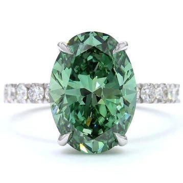 Ring - 18 karaat Witgoud - 6.00ct. tw. Groen Diamant (Fancy