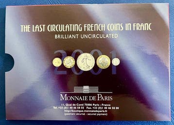 Frankrijk. Mint Set (BU) 2001 (10 monnaies) (Zonder, Postzegels en Munten