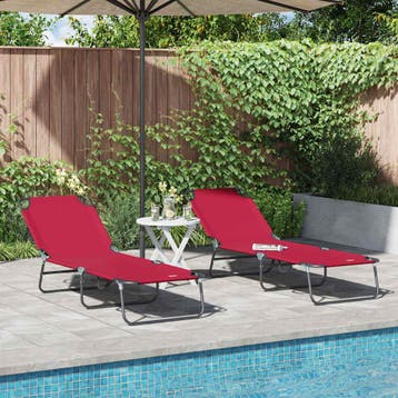 vidaXL Opvouwbare zonnebed 2 st Polyester Rood, Verzenden, Nieuw