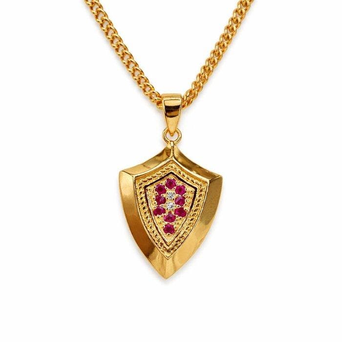 Zonder minimumprijs - Halsketting Verguld Robijn - Diamant -, Handtassen en Accessoires, Kettingen