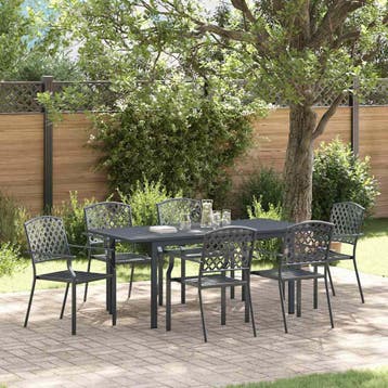 vidaXL Tuin Eettafel Set 7 st Antraciet Poedergecoat staal, Verzenden, Nieuw