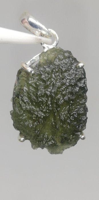 Prachtige Moldaviet hanger, Vltavin, zilver 925. Moldavite -