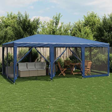 vidaXL Partytent met 10 mesh zijwanden 6x4 m HDPE blauw, Tuin en Terras, Partytenten, Verzenden, Nieuw