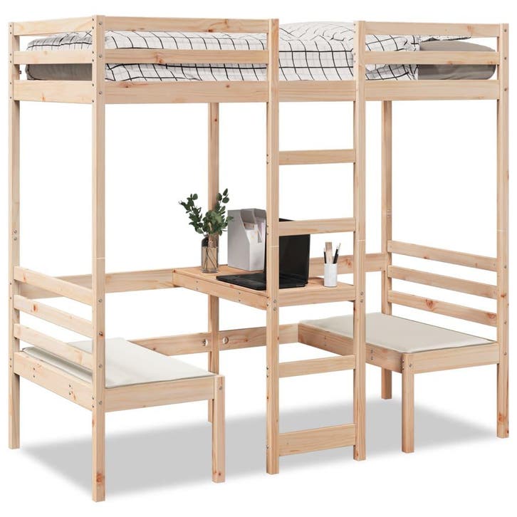 vidaXL Hoogslaper met bureau en stoelen massief grenenhout, Huis en Inrichting, Slaapkamer | Bedden, Nieuw, Verzenden