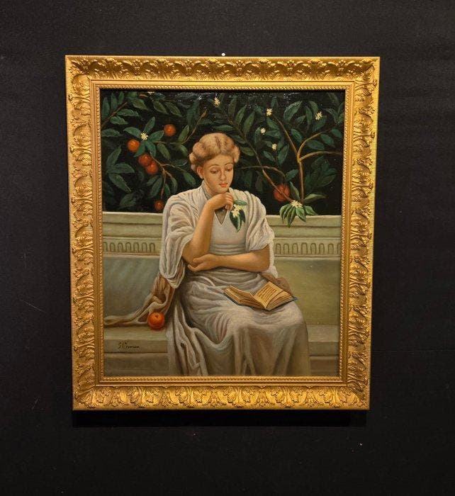 Italiaanse school (XX) - Dama che legge, Antiquités & Art, Art | Peinture | Classique