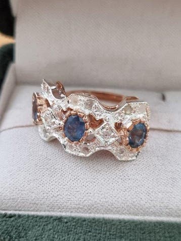 Zonder minimumprijs - Ring - 9 kt. Roségoud, Zilver Saffier