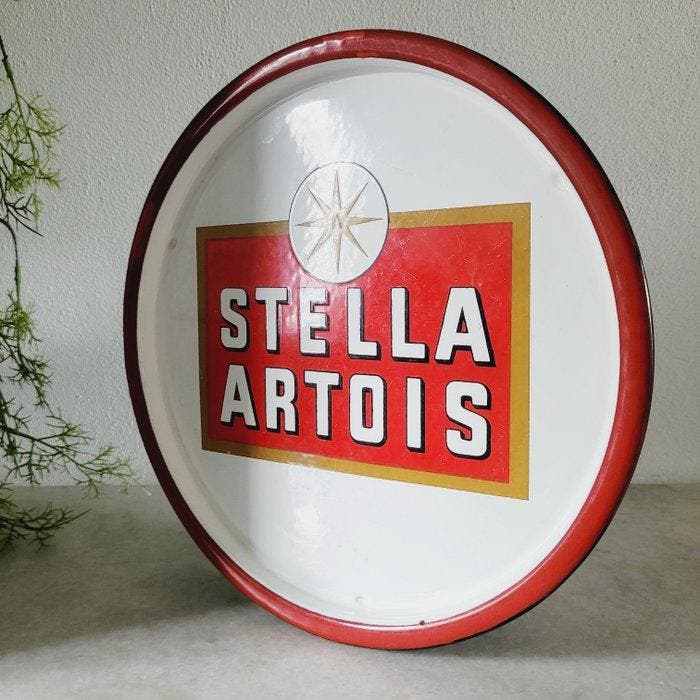 Stella Artois Bier, Emaille Reclamebord & Dienblad, 1950 -, Antiquités & Art, Antiquités | Assiettes décoratives & Carrelages