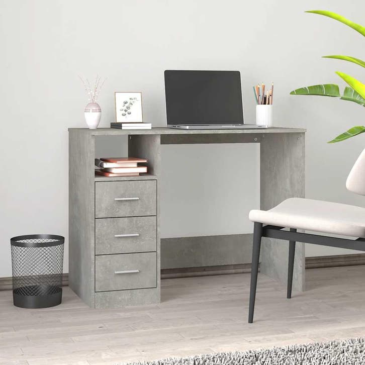 vidaXL Bureau met lades 102x50x76 cm bewerkt hout betongrijs, Huis en Inrichting, Bureaus, Nieuw, Verzenden