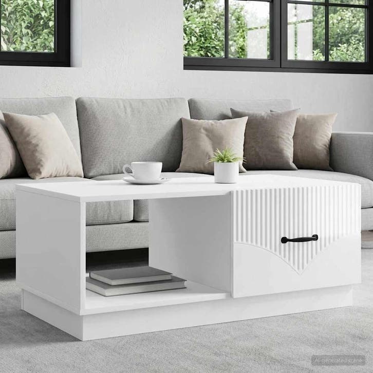 vidaXL Salontafel Hoogglans Wit 90 x 50 x 37 cm Bewerkt hout, Huis en Inrichting, Tafels | Salontafels, Nieuw, Verzenden