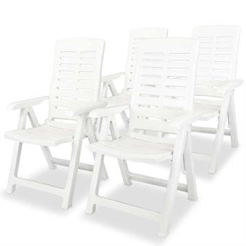 vidaXL Verstelbare klapstoelen, 4 stuks, wit plastic, Tuin en Terras, Verzenden, Nieuw