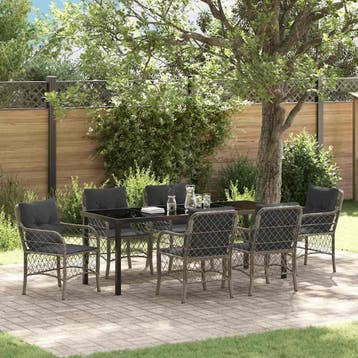 vidaXL Tuin Eettafel Set 7 st Grijs poly rattan, Verzenden, Nieuw