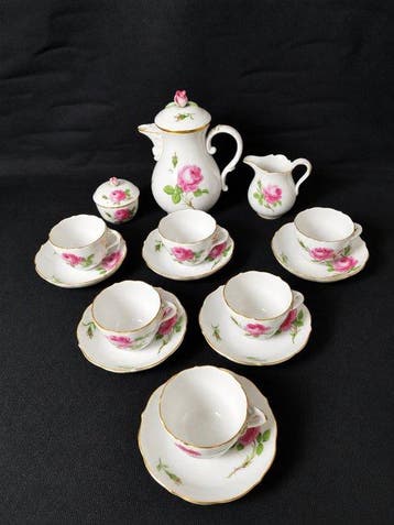 Meissen - Rosa rossa - Servizio da moka - 1.Wahl - XX secolo