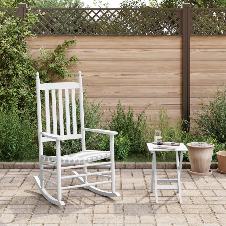 vidaXL Schommelstoel met inklapbare tafel massief, Huis en Inrichting, Stoelen, Nieuw, Verzenden
