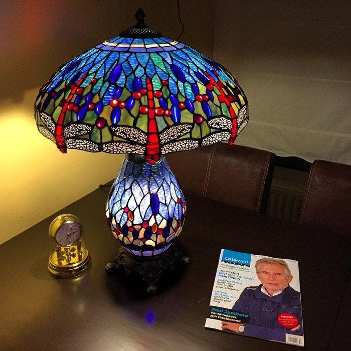 Tiffany stijl tafellamp Studio BLUE DRAGONFLY lamp met, Antiquités & Art, Art | Objets design