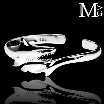 925 Sterling zilveren armband – Shark in Attack - Taxidermie