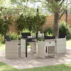 vidaXL Tuin Eettafel Set met kussen 5 pcs Lichtgrijs poly, Verzenden, Nieuw