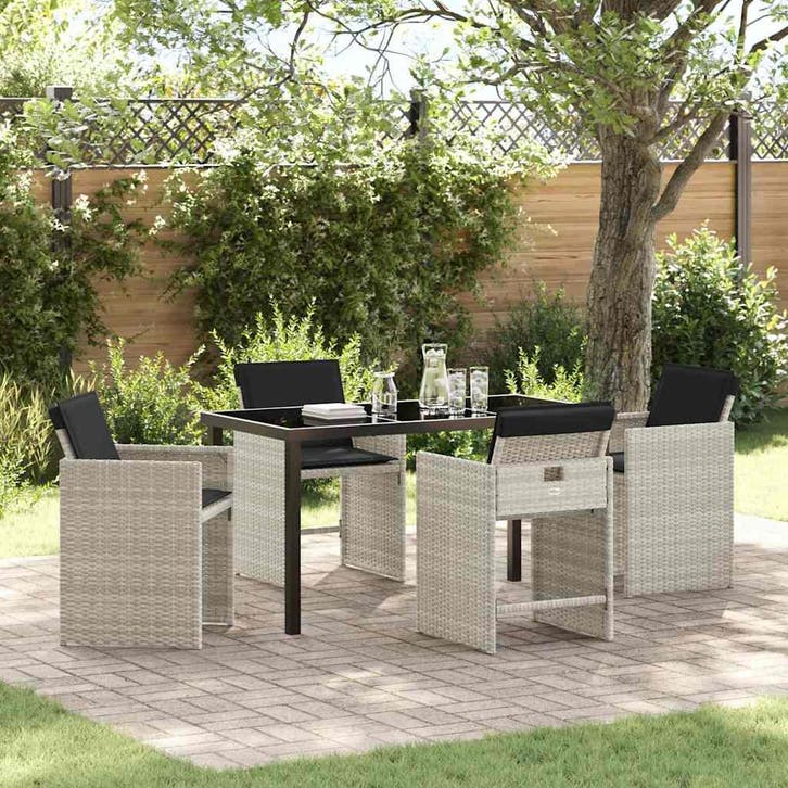 vidaXL Tuin Eettafel Set met kussen 5 pcs Lichtgrijs poly, Tuin en Terras, Tuinsets en Loungesets, Nieuw, Verzenden