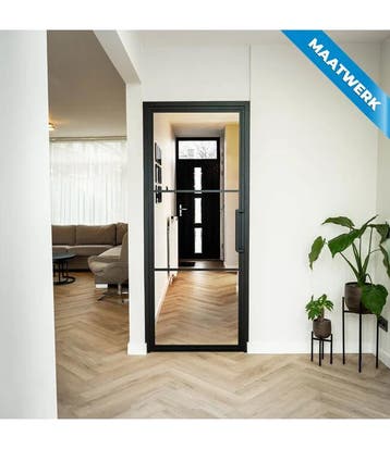OUTLET: Stalen Binnendeur Zwart 3 Vlaks inbouwmaat Helder gl, Binnendeur